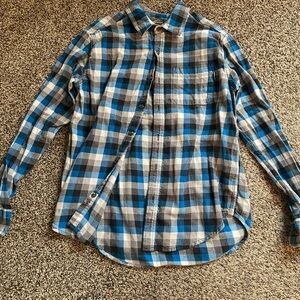 Eddie Bauer Blue and Gray Plaid Women's Button Down Shirt